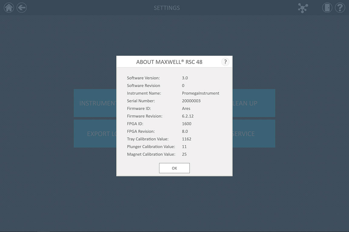 Screenshot showing Maxwell® instrument settings
